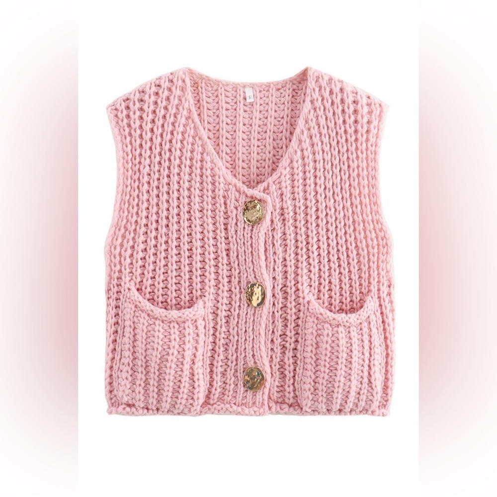 Cute gold button chunky knit vest NWOT - Picture 5 of 5